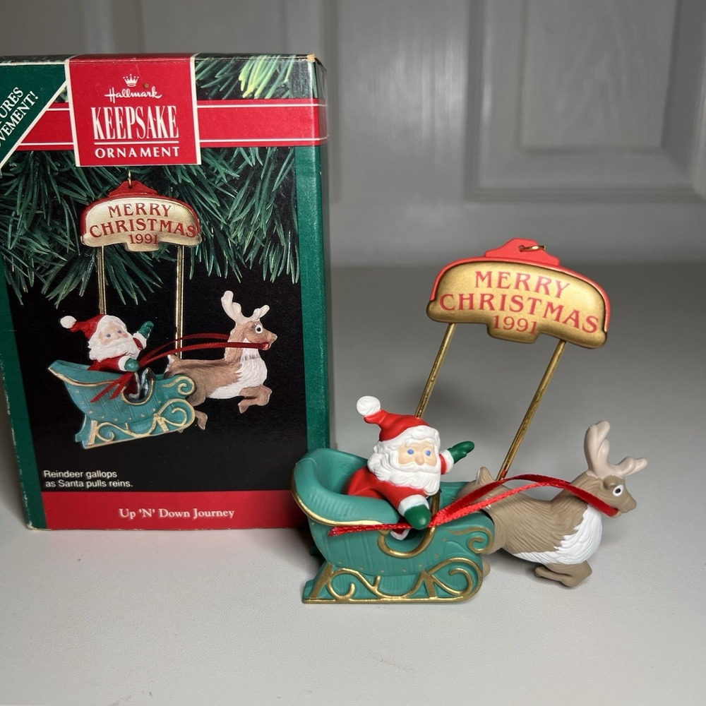 Hallmark Keepsake Ornament 1991 Up 'N' Down Journey Santa Reindeer Motion